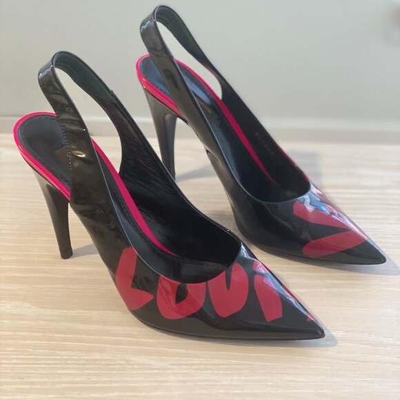 LOUIS VUITTON Patent Graffiti Slingback Pumps Black and Pink Size - Picture 1 of 5